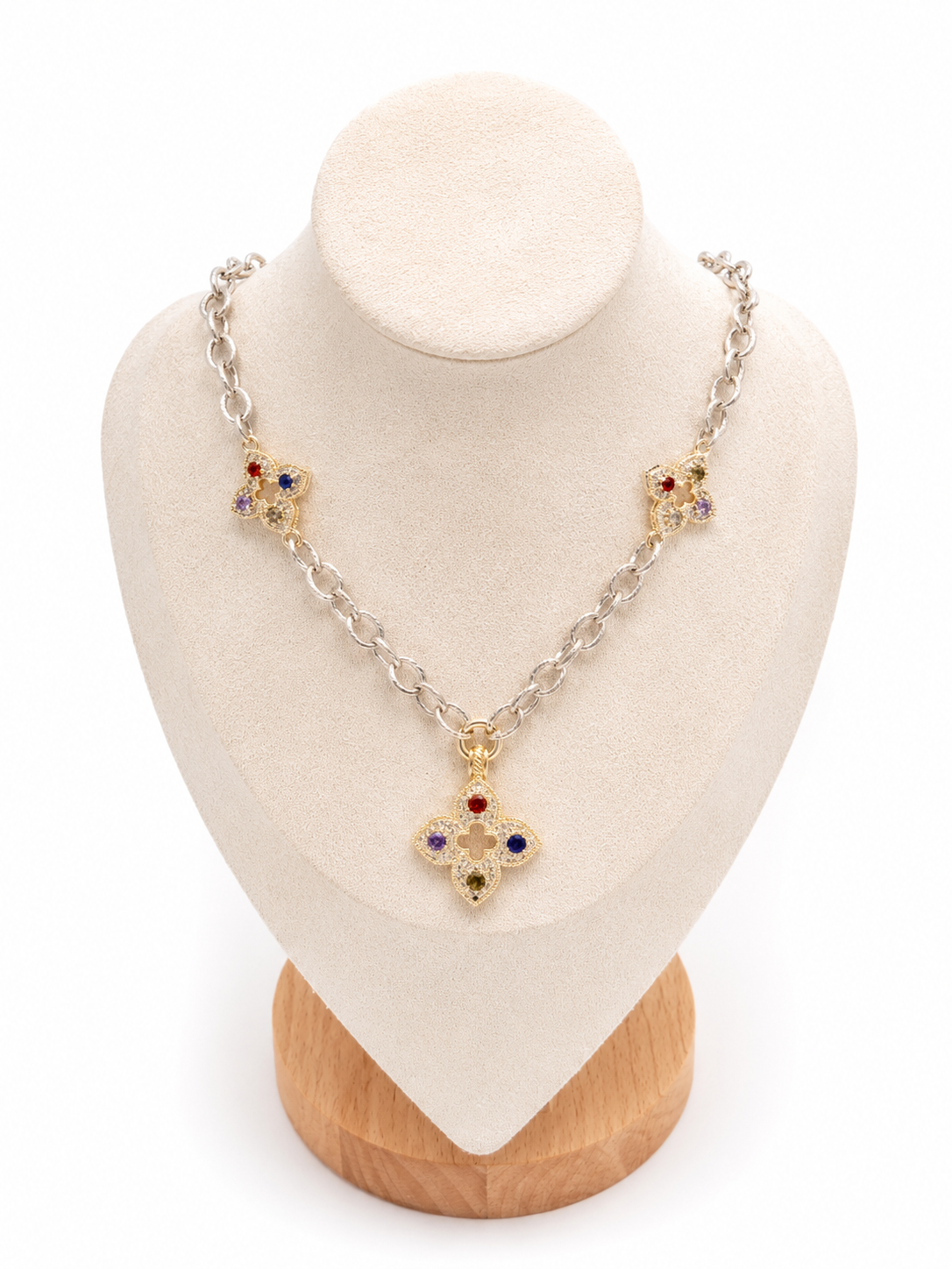 Chic Multi-Color Crystal Four-Leaf Clover Necklace