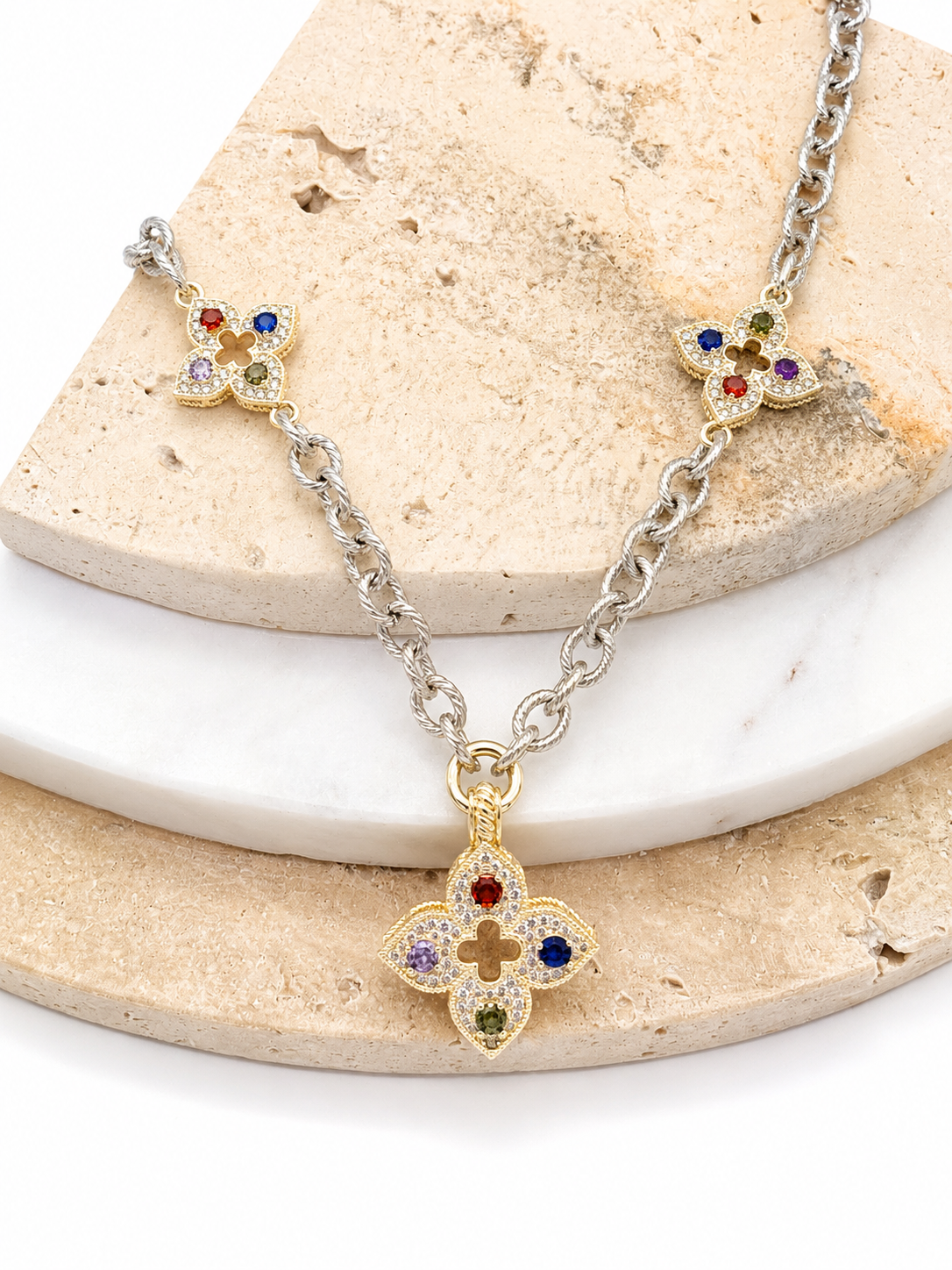Chic Multi-Color Crystal Four-Leaf Clover Necklace