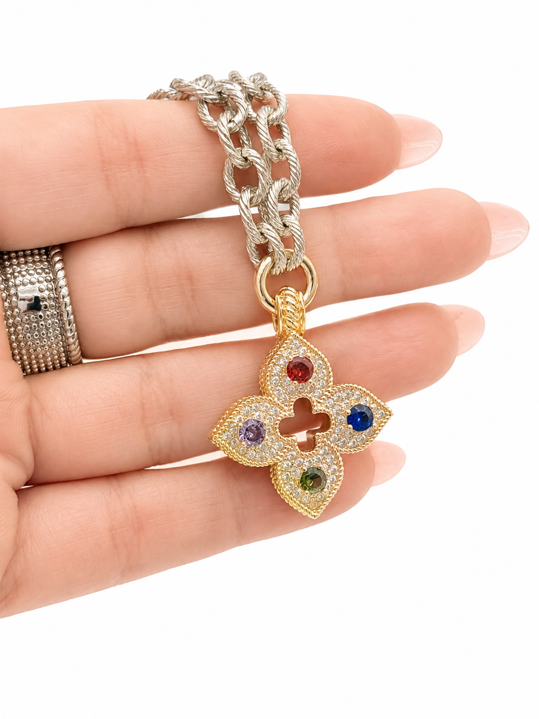 Chic Multi-Color Crystal Four-Leaf Clover Necklace