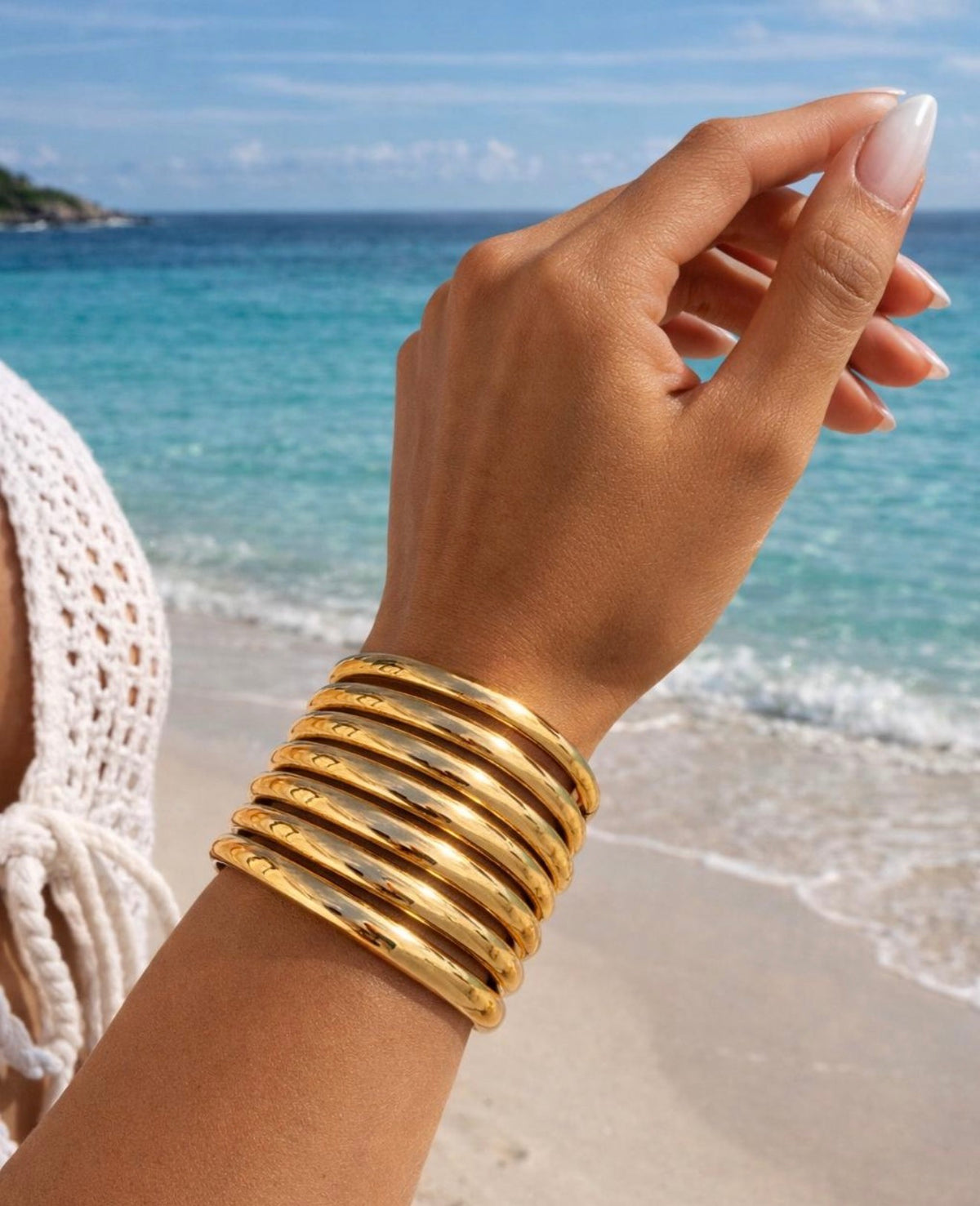 A stack of bangles long lasting all wether proof.